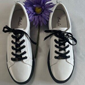Echo L. Los Angeles White Low-Top Sneakers W/ Black Sole & Laces